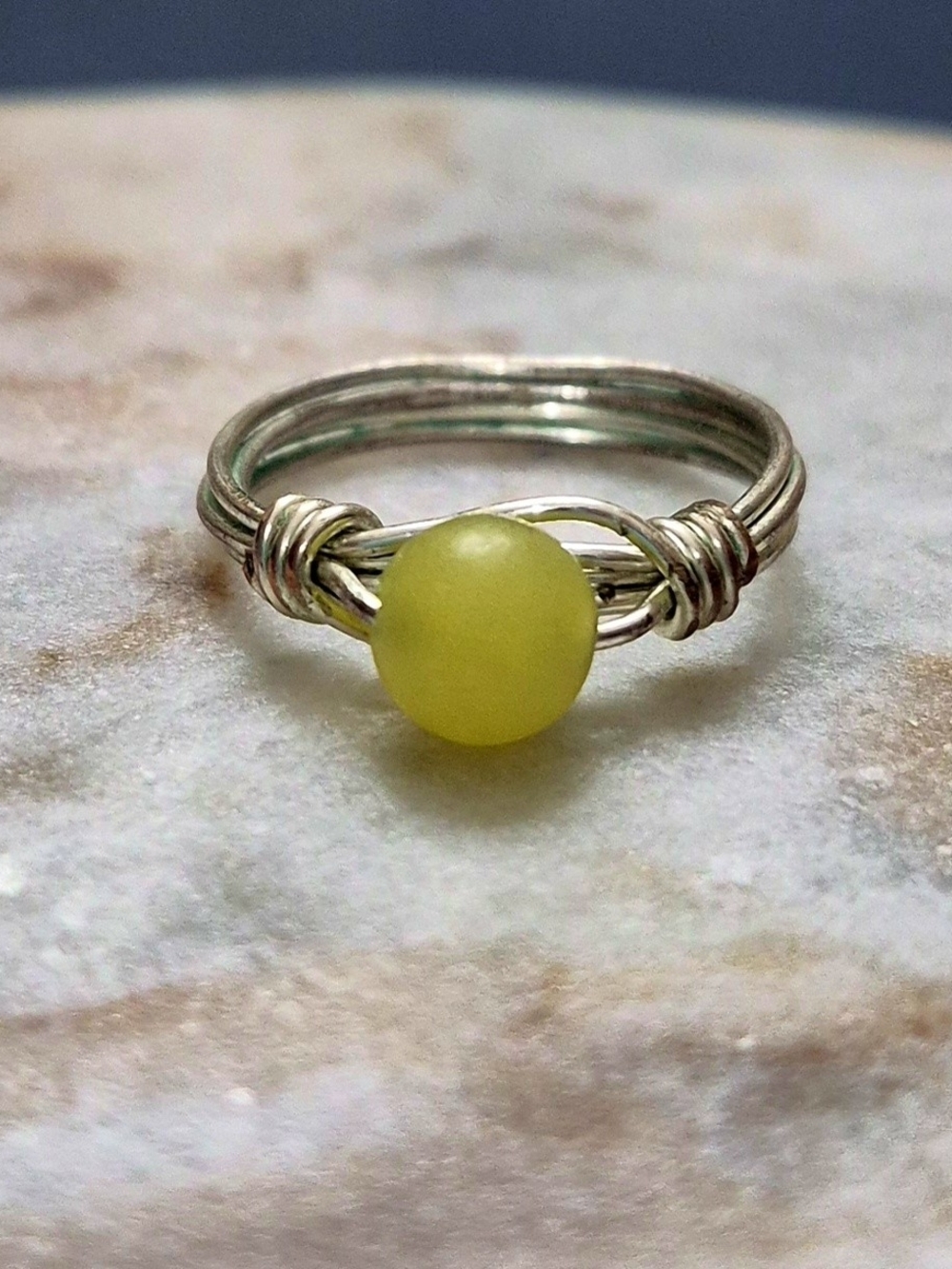 Handcrafted Lime Green Bead Wire-Wrapped Women's Ring